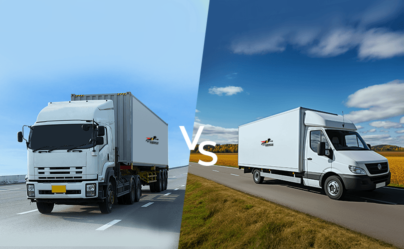 Comparison of hauliers and couriers with icons representing logistics and delivery services.